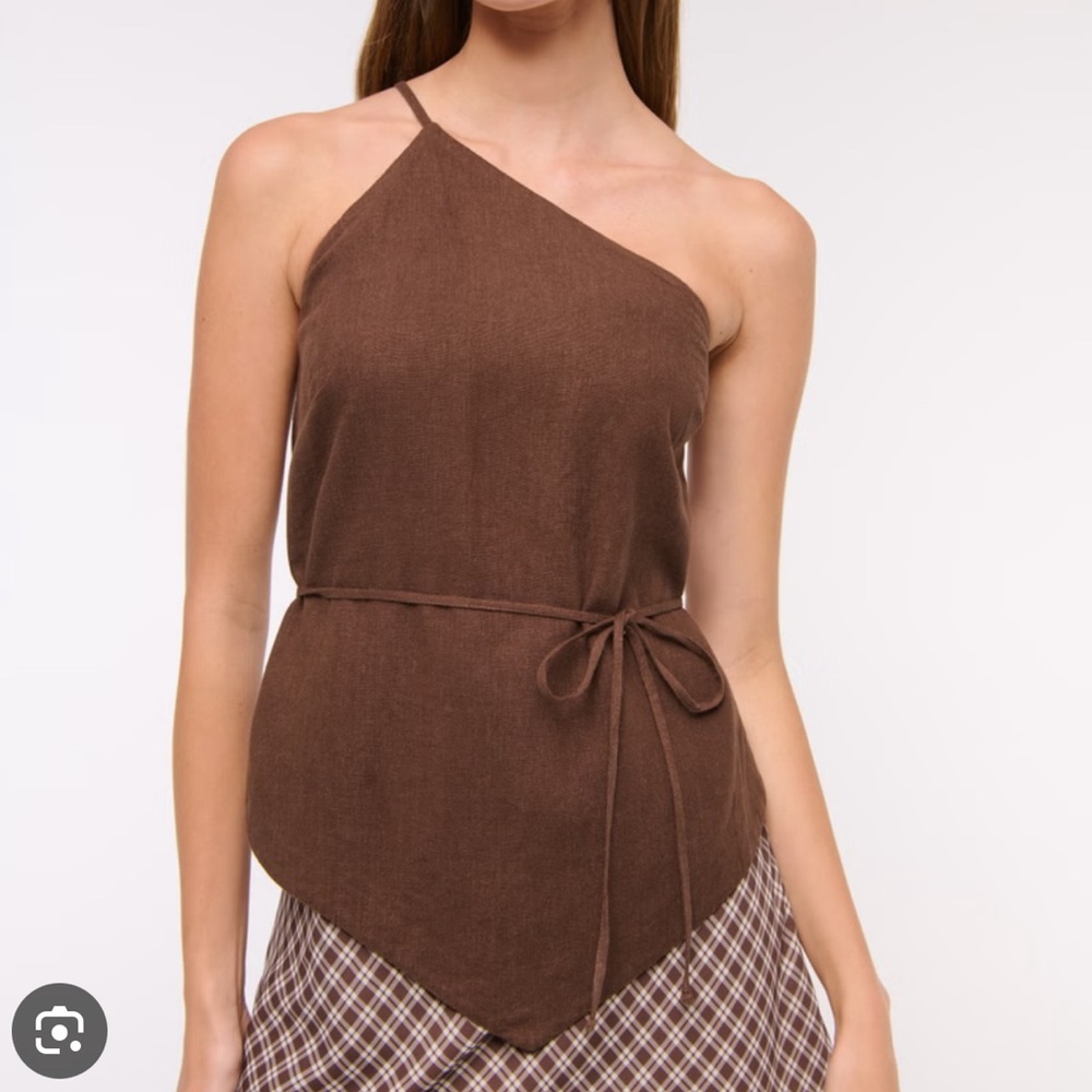NWOT: Abercrombie One-Shoulder Asymmetrical Linen-Blend Top Brown